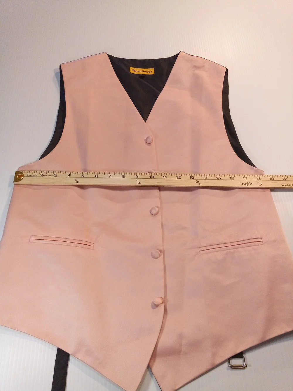 Oliver George Men's Solid Pink/Black Tuxedo Formal Vest w/ Matching Tie L